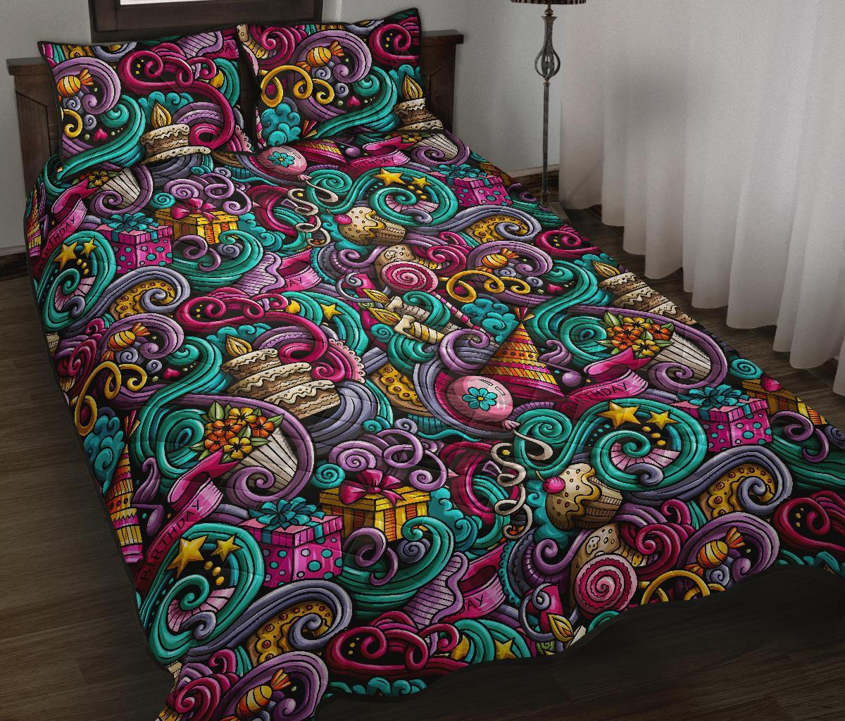 Print Pattern Birthday Bed Set Quilt-grizzshop