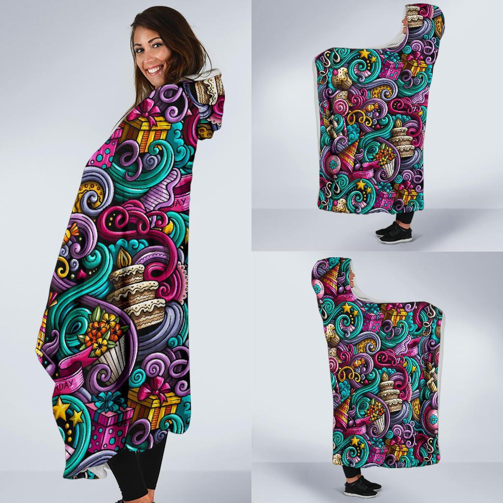 Print Pattern Birthday Hooded Blanket-grizzshop
