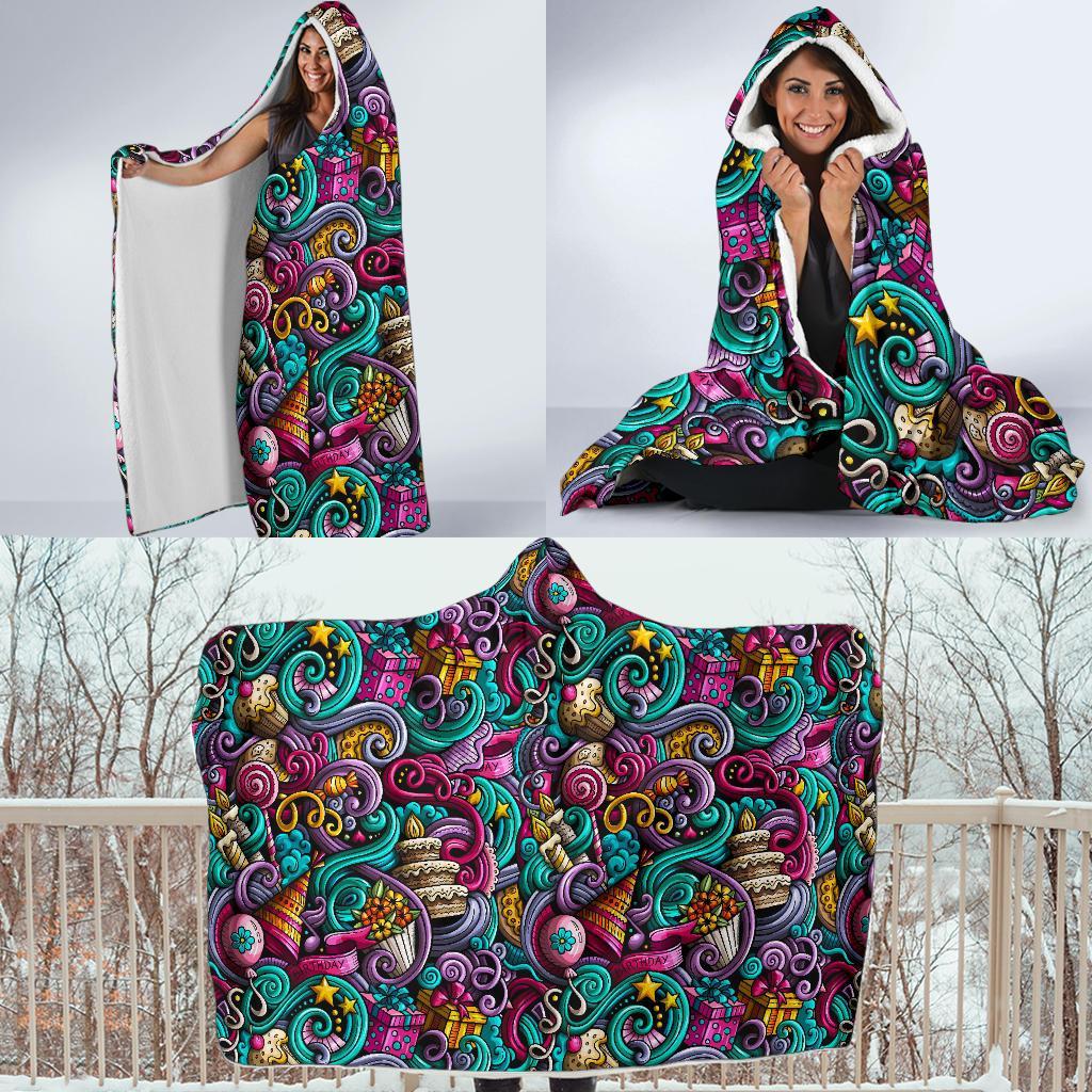 Print Pattern Birthday Hooded Blanket-grizzshop