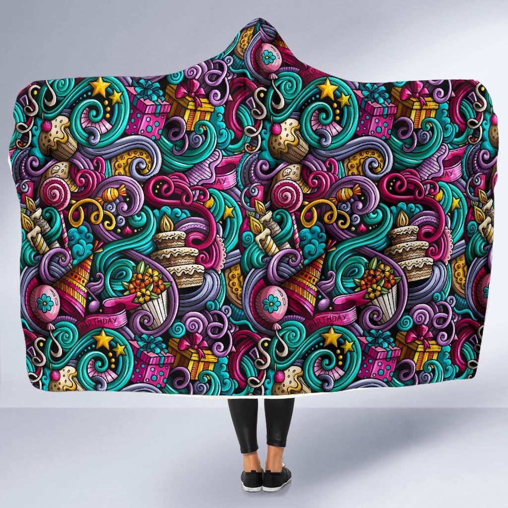 Print Pattern Birthday Hooded Blanket-grizzshop