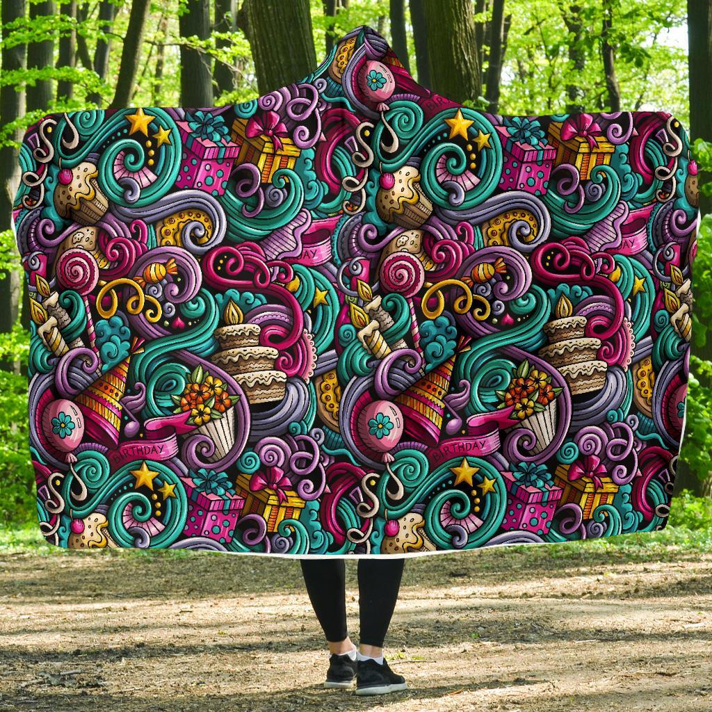 Print Pattern Birthday Hooded Blanket-grizzshop