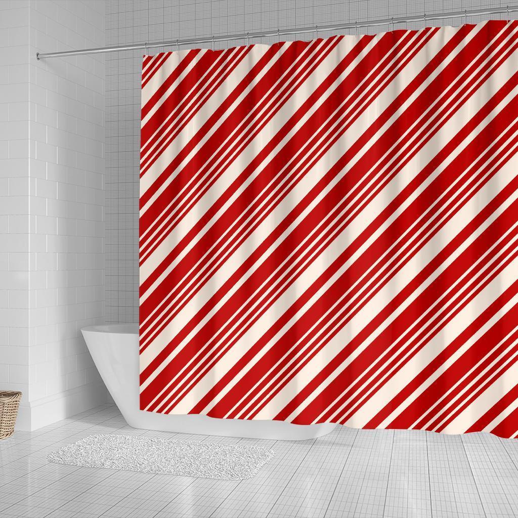 Print Pattern Candy Cane Bathroom Shower Curtain-grizzshop