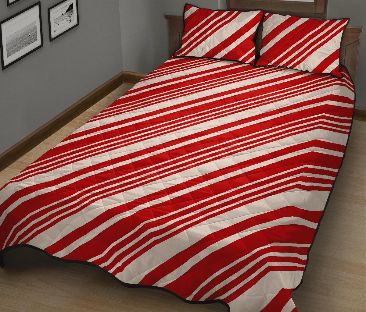 Print Pattern Candy Cane Bed Set Quilt-grizzshop