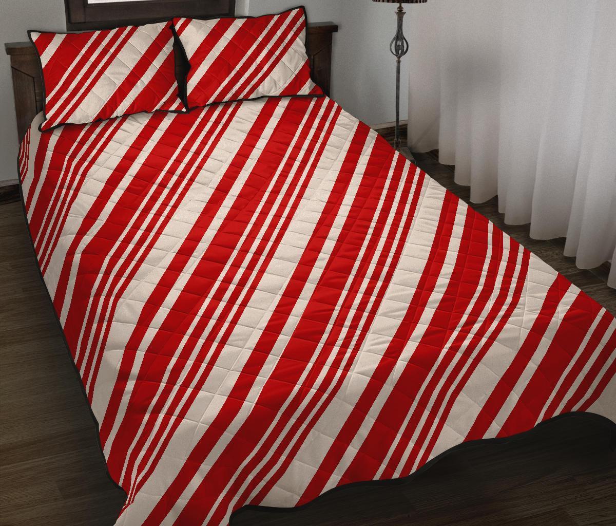 Print Pattern Candy Cane Bed Set Quilt-grizzshop