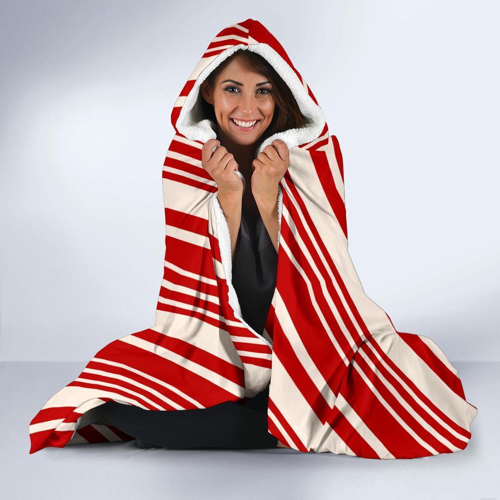 Print Pattern Candy Cane Hooded Blanket-grizzshop