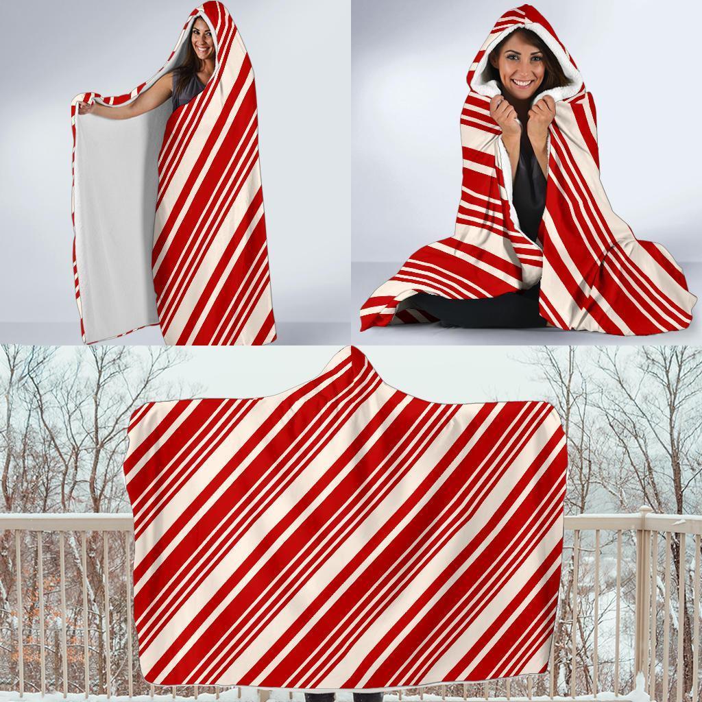 Print Pattern Candy Cane Hooded Blanket-grizzshop