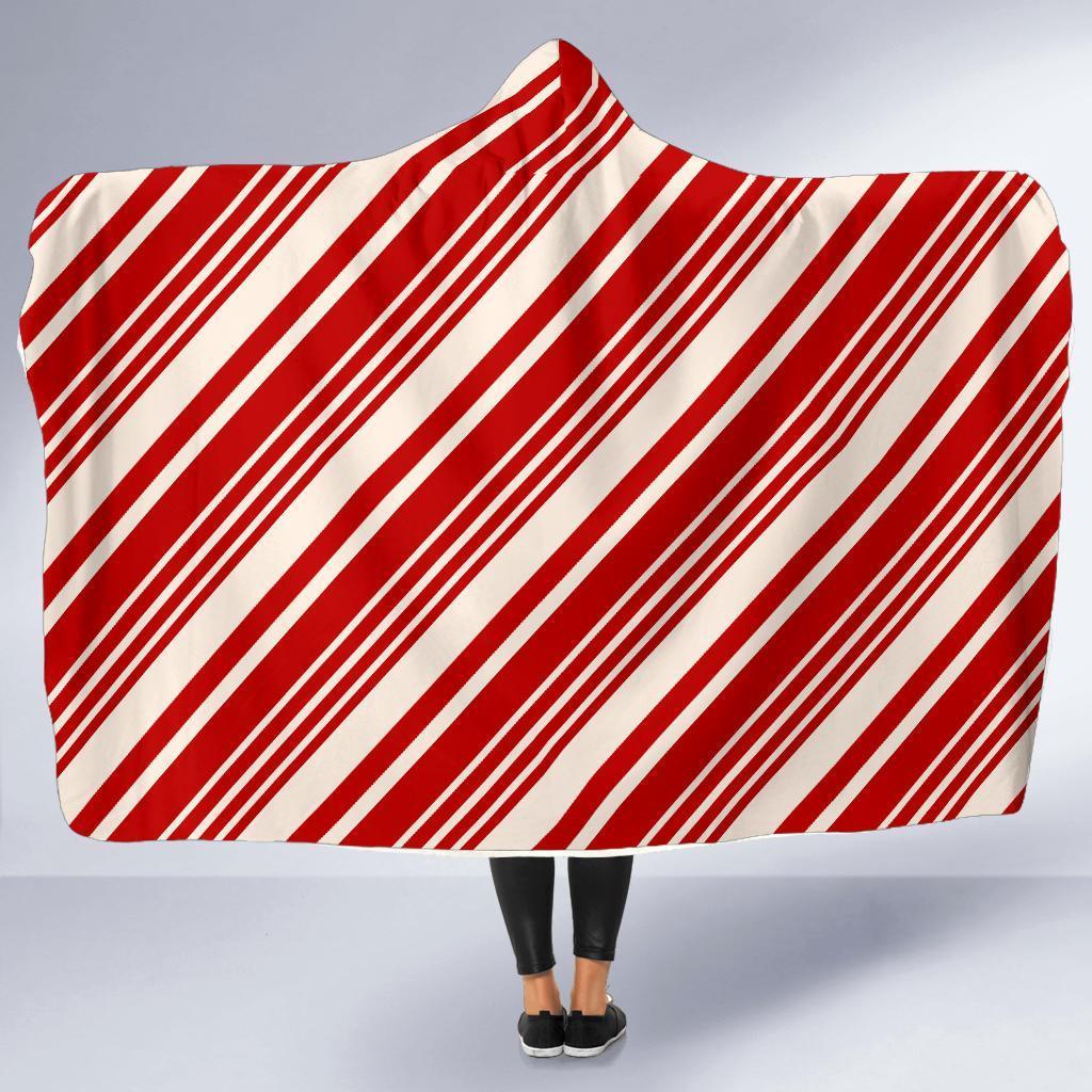 Print Pattern Candy Cane Hooded Blanket-grizzshop