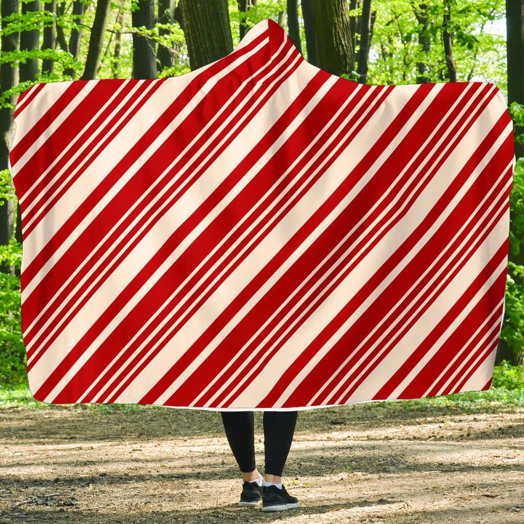 Print Pattern Candy Cane Hooded Blanket-grizzshop