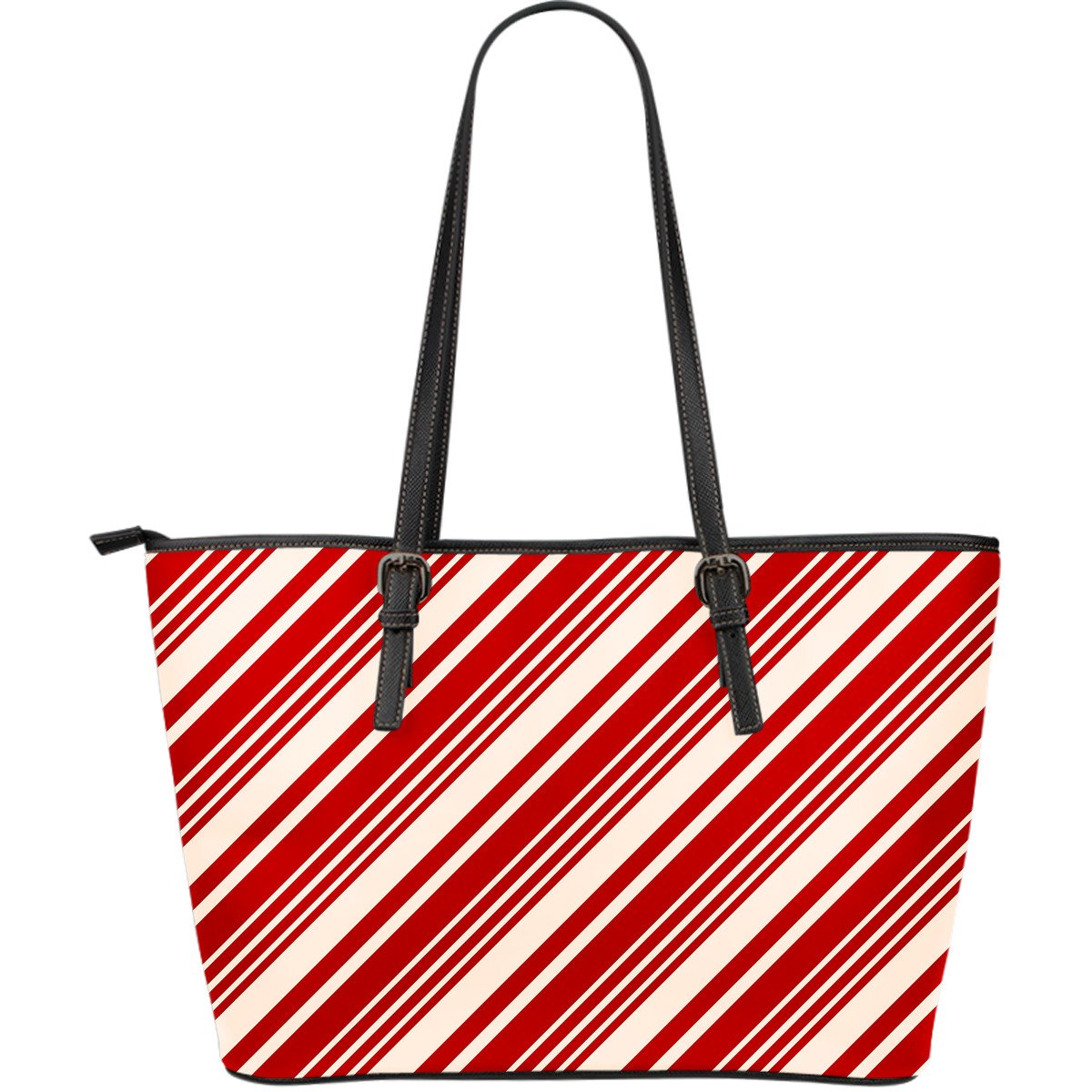Print Pattern Candy Cane Leather Tote Bag-grizzshop