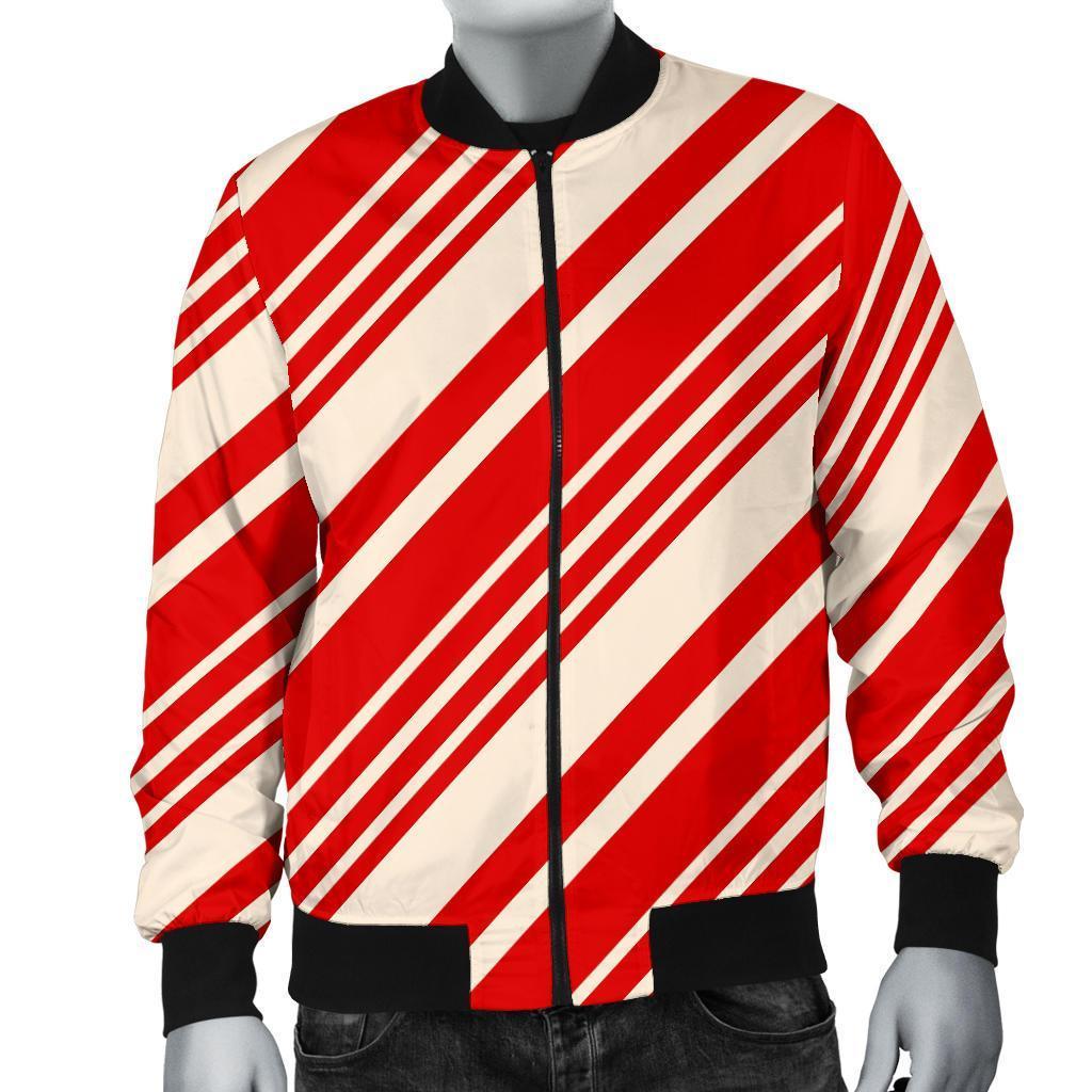 Print Pattern Candy Cane Men's Bomber Jacket-grizzshop