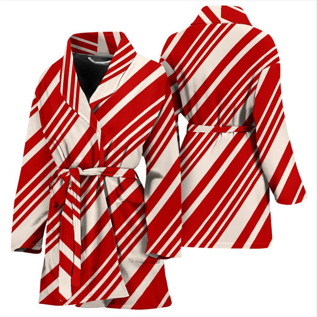 Print Pattern Candy Cane Women Long Robe-grizzshop