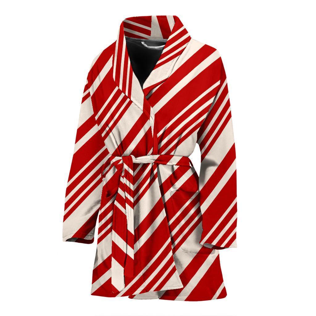 Print Pattern Candy Cane Women Long Robe-grizzshop