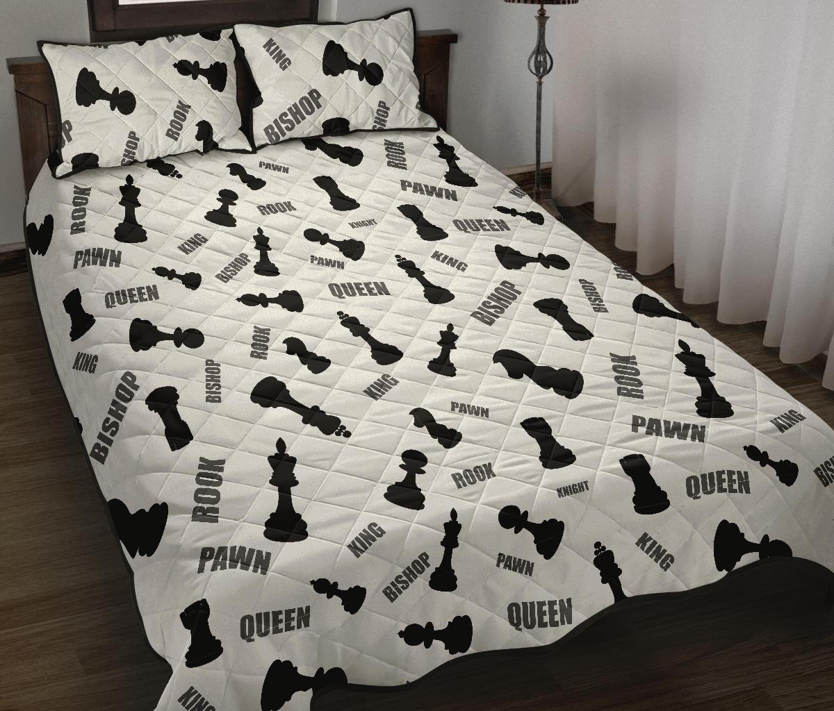 Print Pattern Chess Bed Set Quilt-grizzshop
