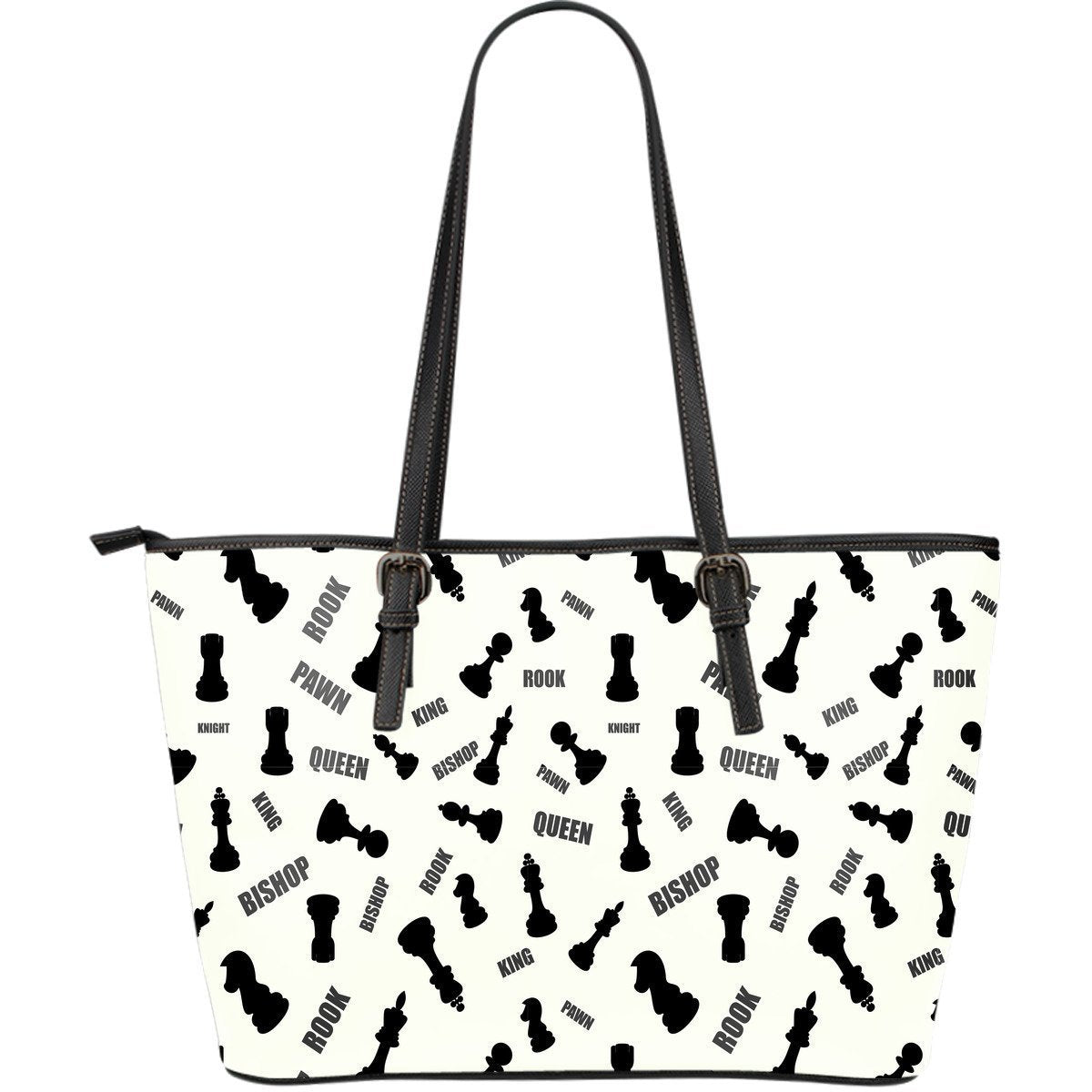 Print Pattern Chess Leather Tote Bag-grizzshop