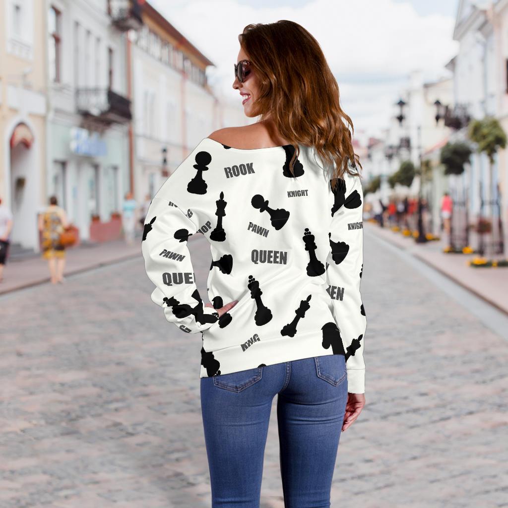 Print Pattern Chess Women Off Shoulder Sweatshirt-grizzshop