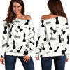 Print Pattern Chess Women Off Shoulder Sweatshirt-grizzshop