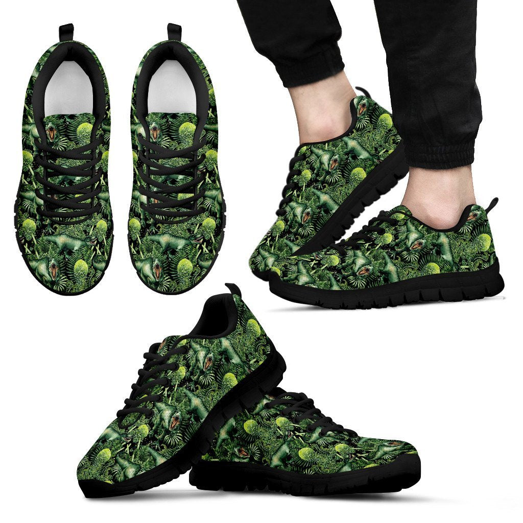 Print Pattern Dinosaur T rex Black Sneaker Shoes For Men Women-grizzshop