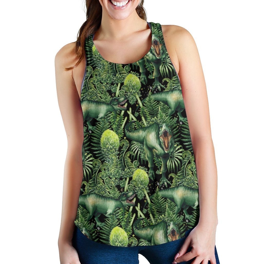 Print Pattern Dinosaur T rex Women's Racerback Tank Tops-grizzshop