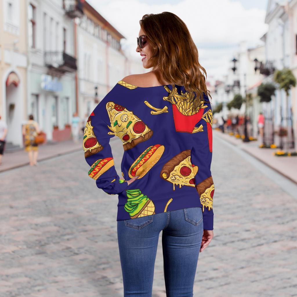 Print Pattern Fastfood Women Off Shoulder Sweatshirt-grizzshop