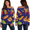 Print Pattern Fastfood Women Off Shoulder Sweatshirt-grizzshop