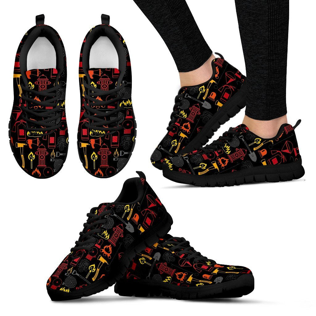 Print Pattern Firefighter Black Sneaker Shoes For Men Women-grizzshop