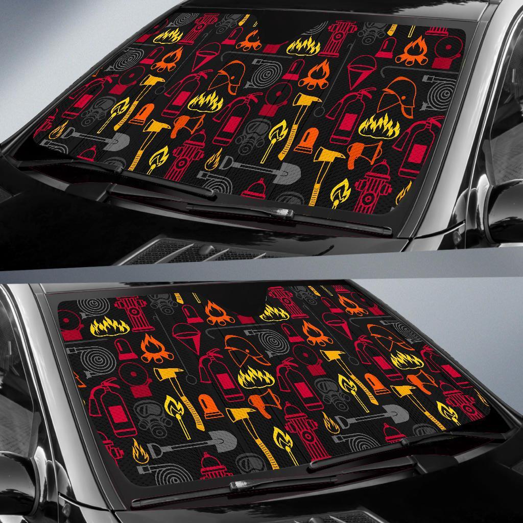 Print Pattern Firefighter Car Sun Shade-grizzshop