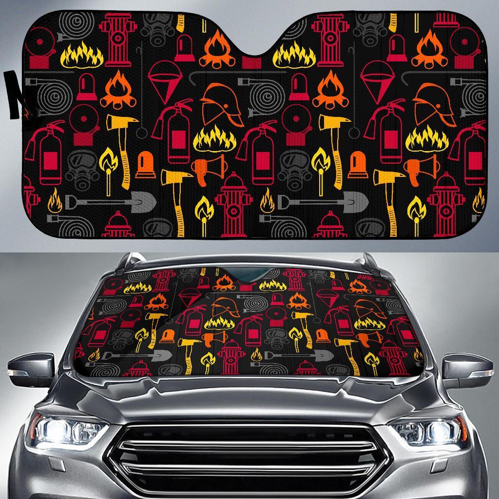 Print Pattern Firefighter Car Sun Shade-grizzshop