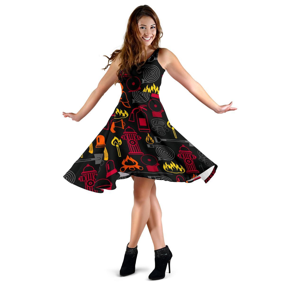 Print Pattern Firefighter Dress-grizzshop