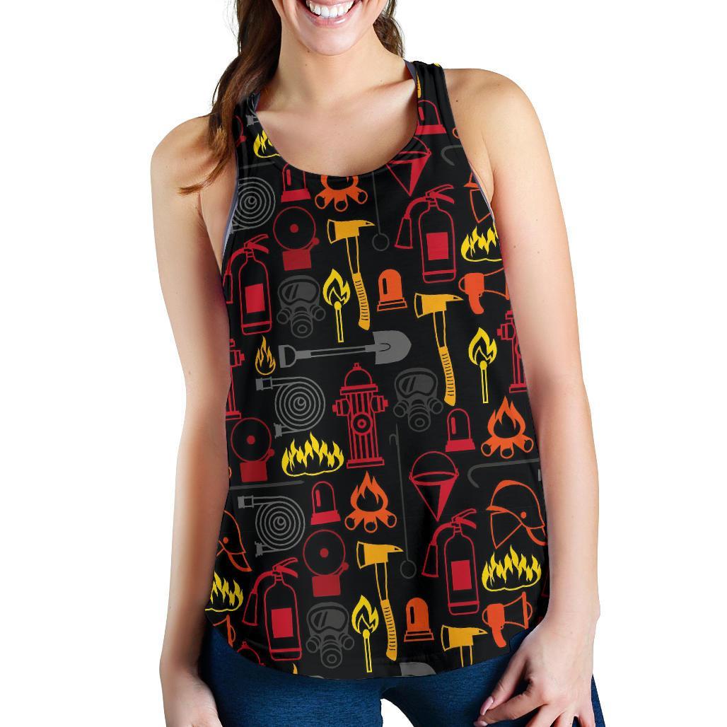 Print Pattern Firefighter Racerback Tank Tops-grizzshop