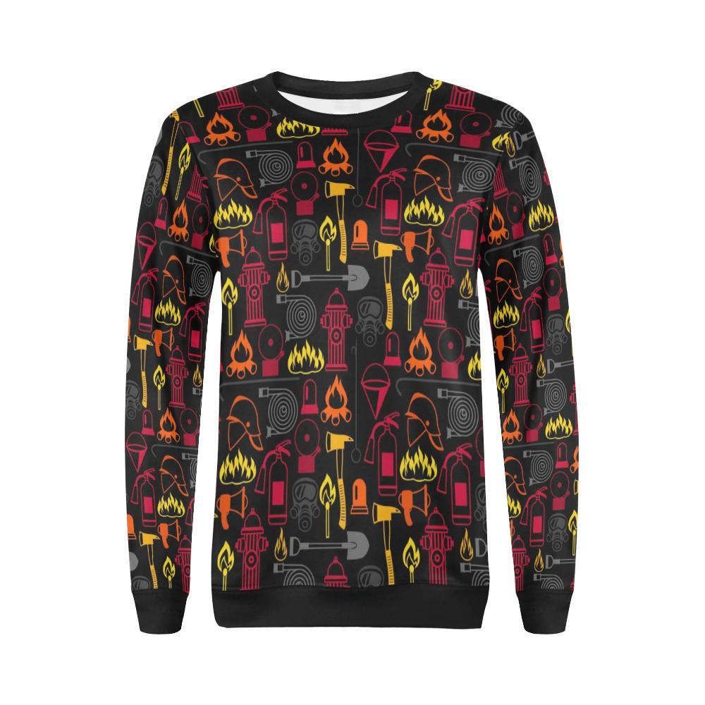 Print Pattern Firefighter Women Crewneck Sweatshirt-grizzshop