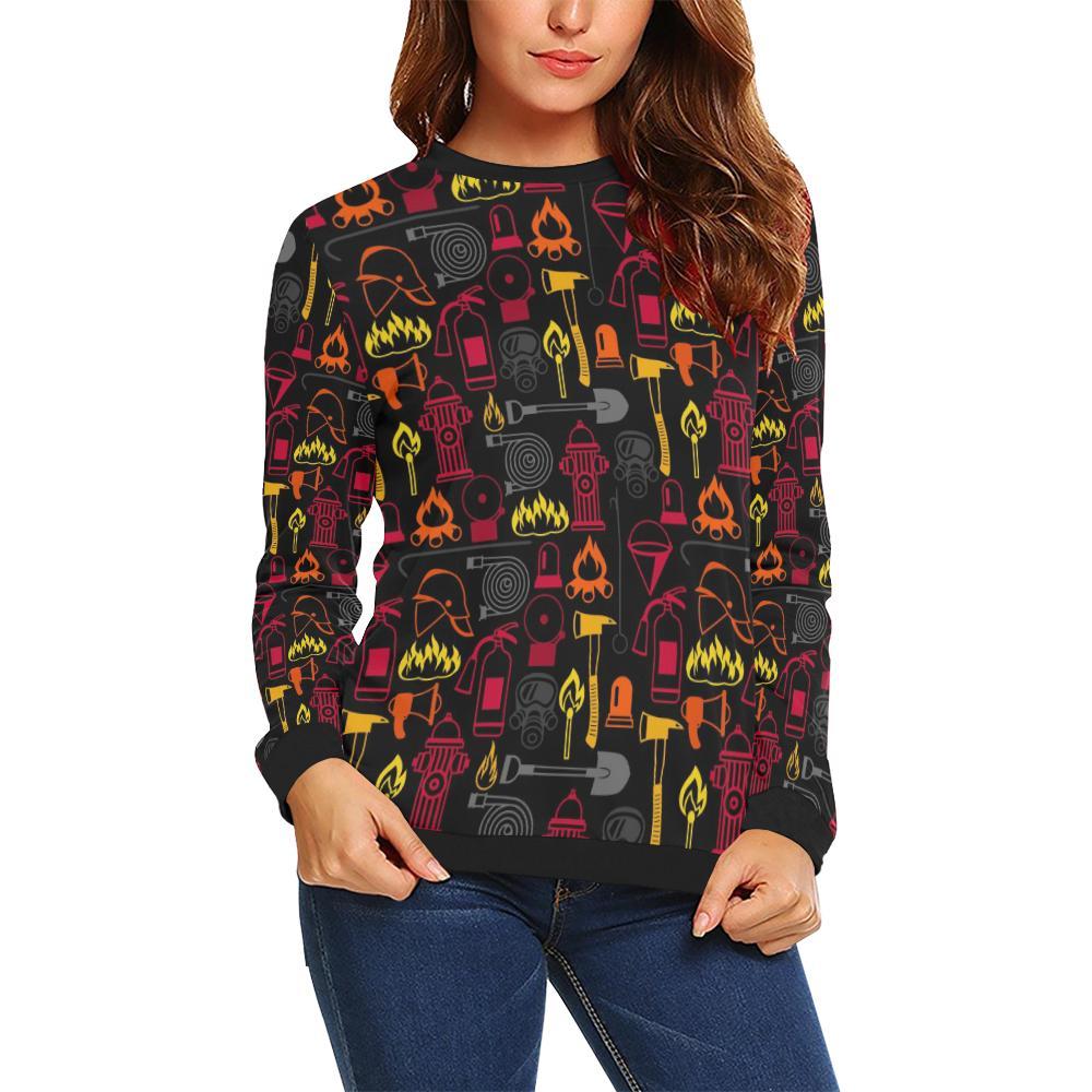 Print Pattern Firefighter Women Crewneck Sweatshirt-grizzshop