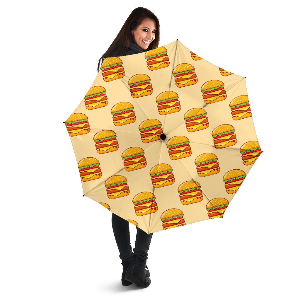 Print Pattern Hamburger Automatic Foldable Umbrella-grizzshop