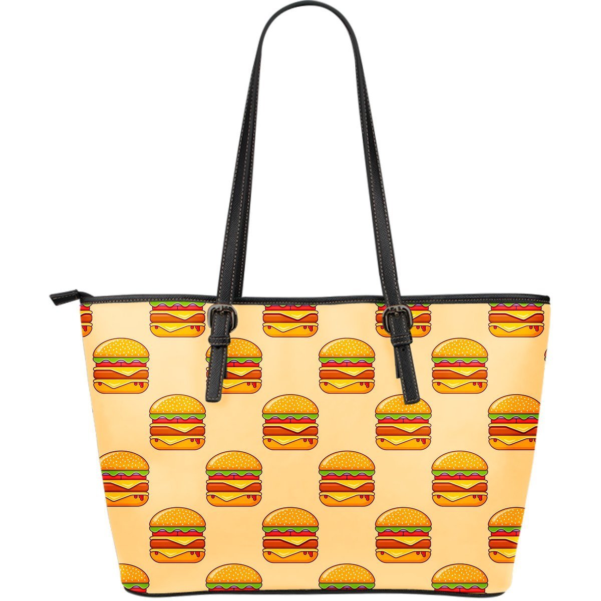 Print Pattern Hamburger Leather Tote Bag-grizzshop