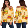 Print Pattern Hamburger Women Off Shoulder Sweatshirt-grizzshop