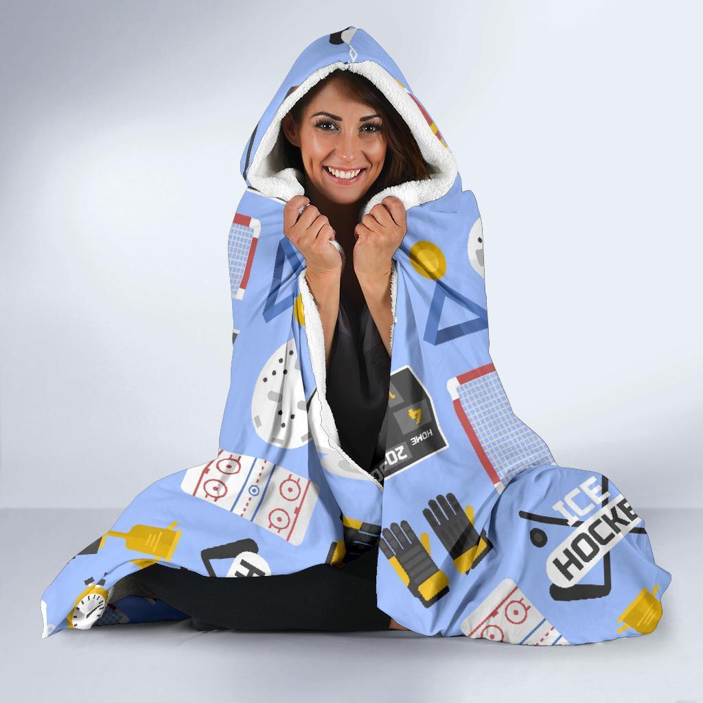 Print Pattern Hockey Hooded Blanket-grizzshop