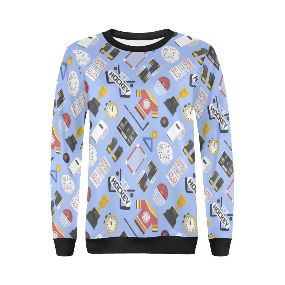 Print Pattern Hockey Women Crewneck Sweatshirt-grizzshop