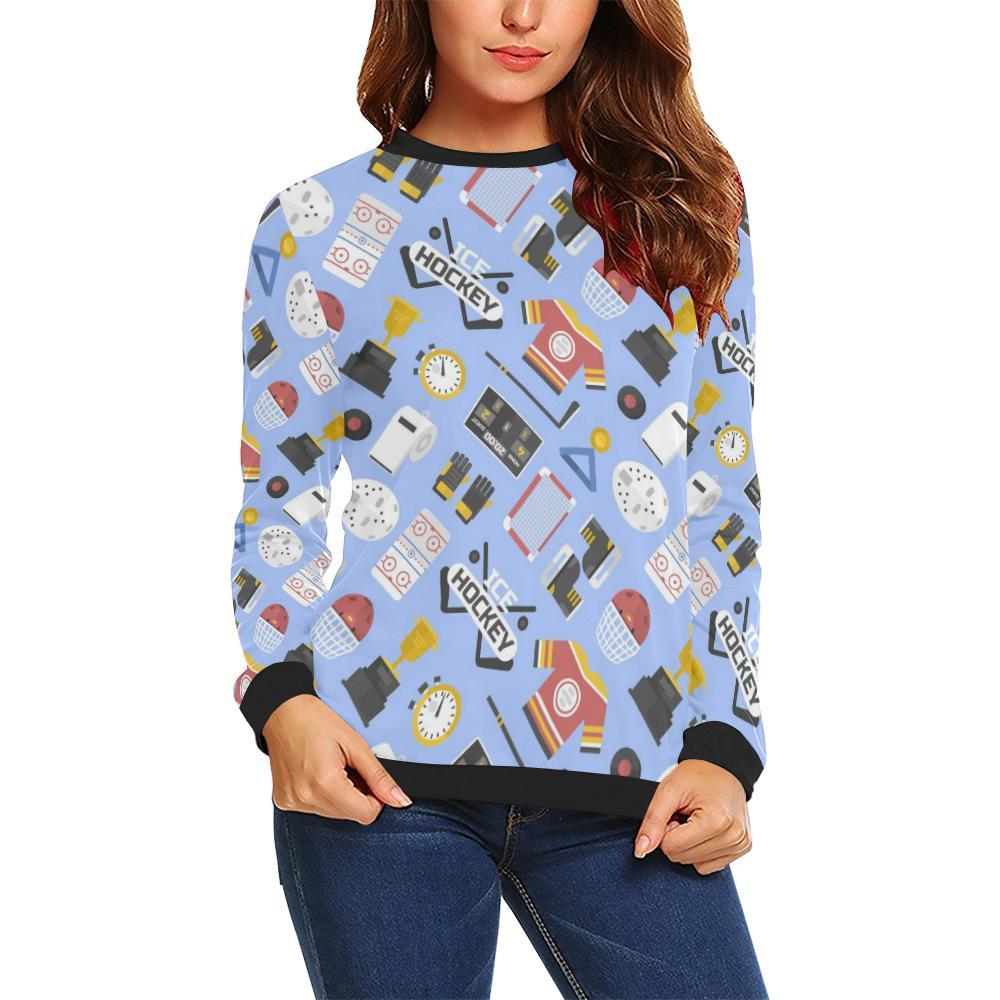 Print Pattern Hockey Women Crewneck Sweatshirt-grizzshop