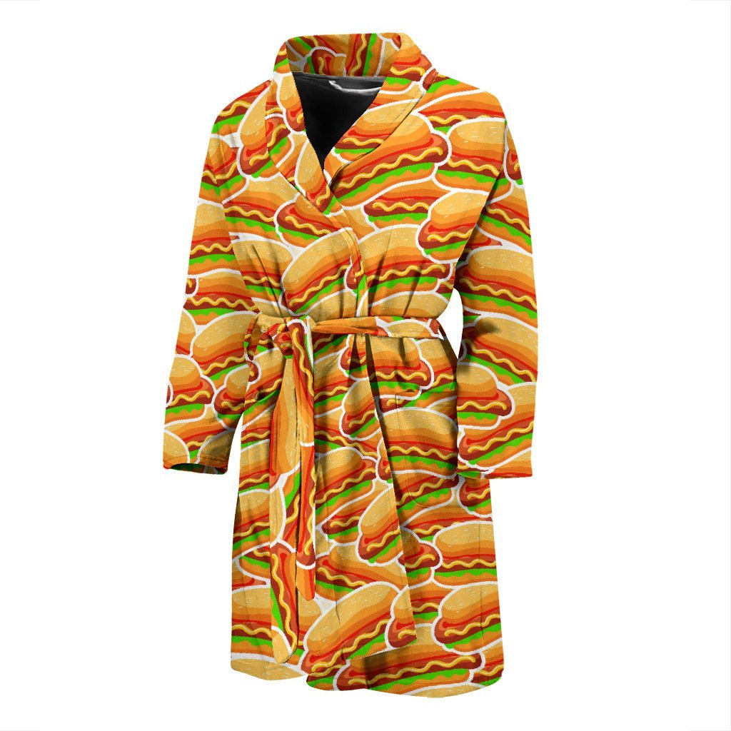 Print Pattern Hot Dog Men Long Robe-grizzshop