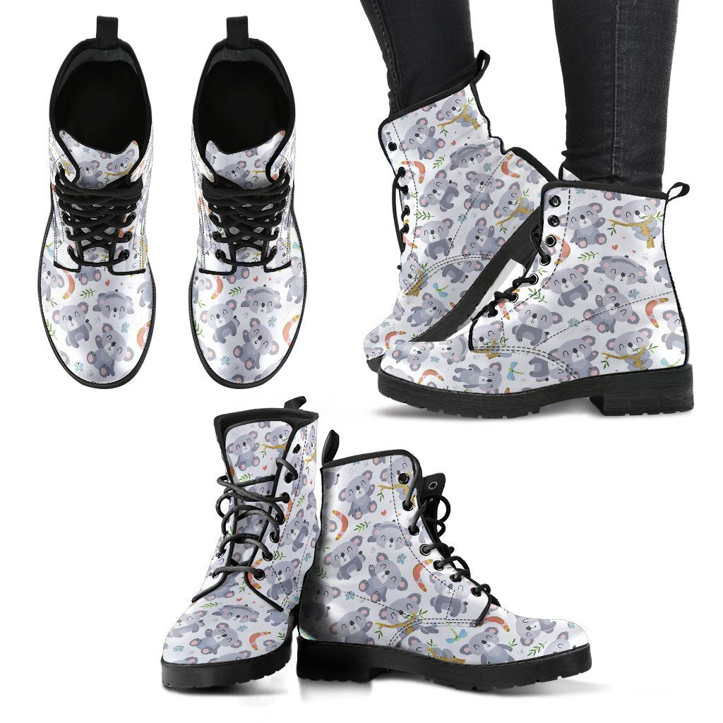 Print Pattern Koala Men Women Leather Boots-grizzshop