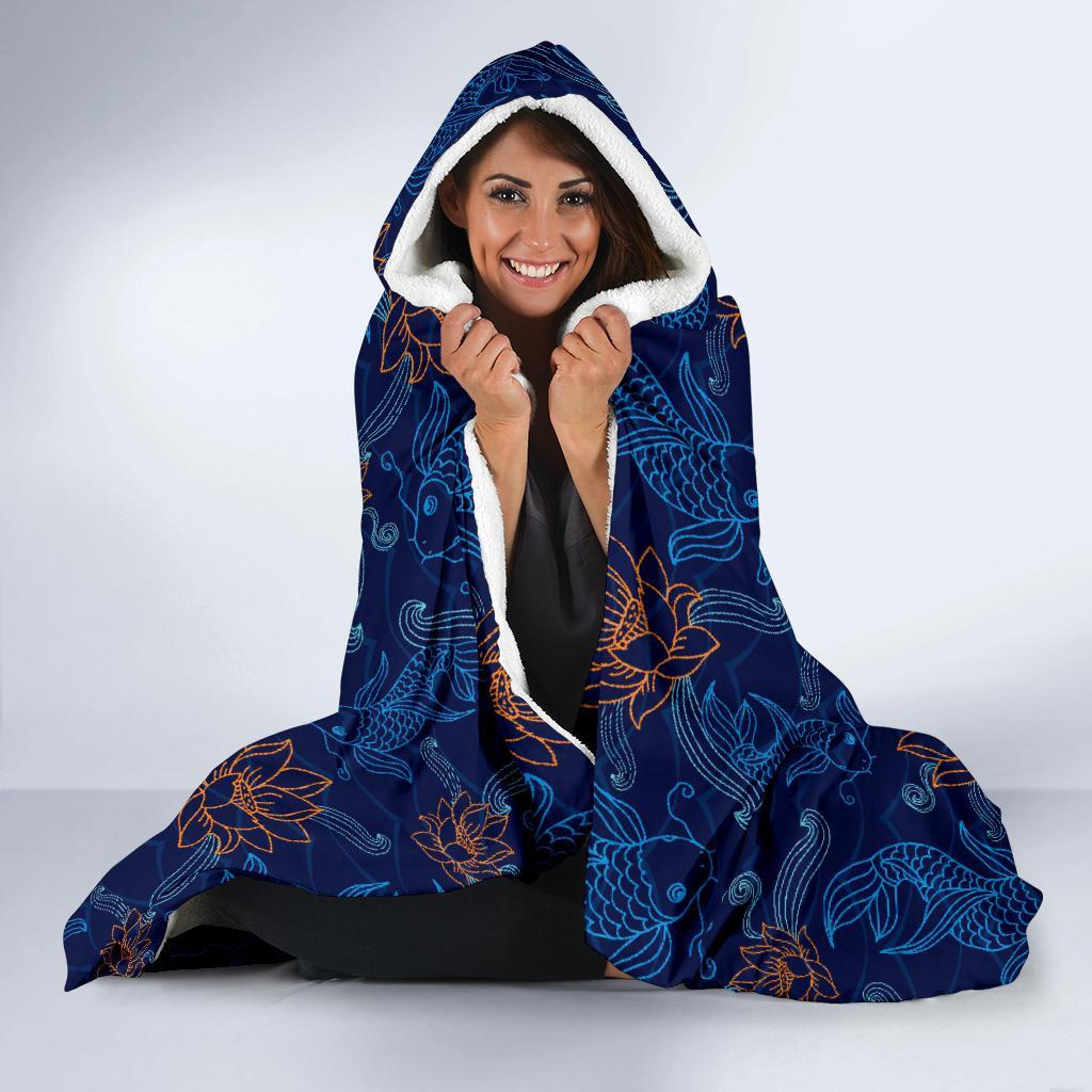 Print Pattern Koi Fish Hooded Blanket-grizzshop