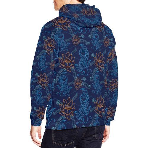 Print Pattern Koi Fish Men Pullover Hoodie-grizzshop