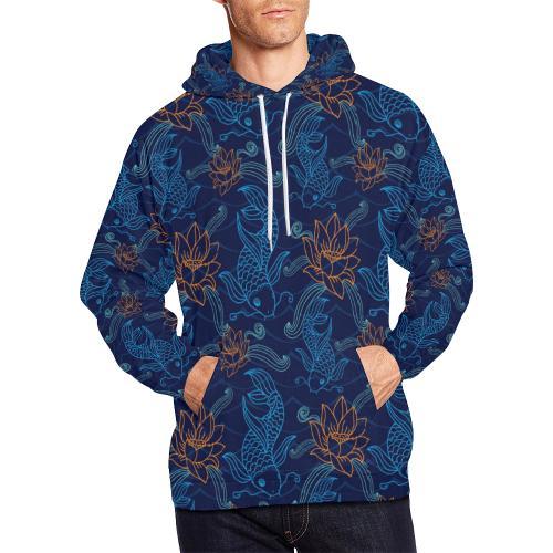 Print Pattern Koi Fish Men Pullover Hoodie-grizzshop