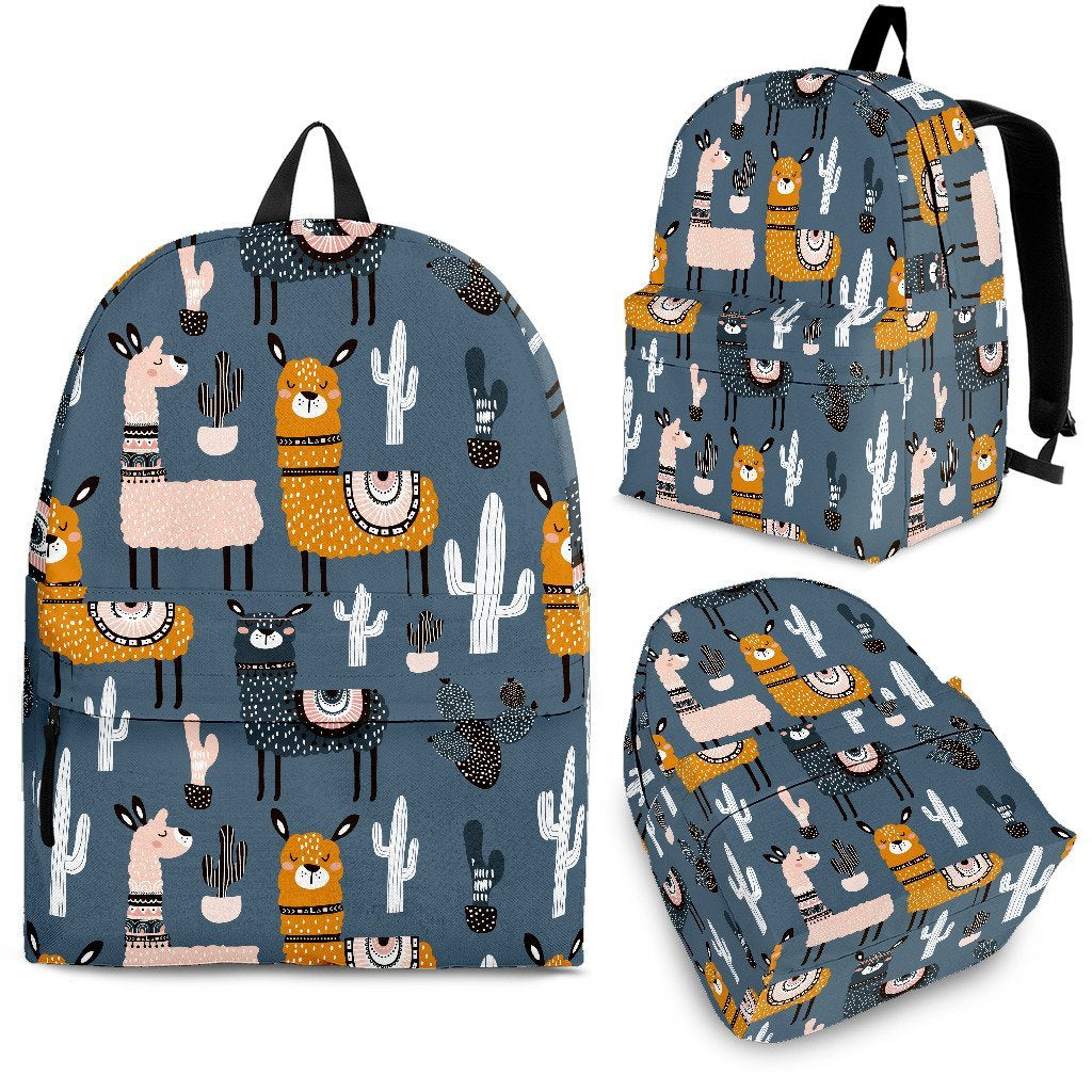 Print Pattern Llama Cactus Backpack-grizzshop