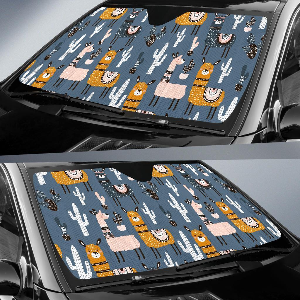 Print Pattern Llama Cactus Car Sun Shade-grizzshop
