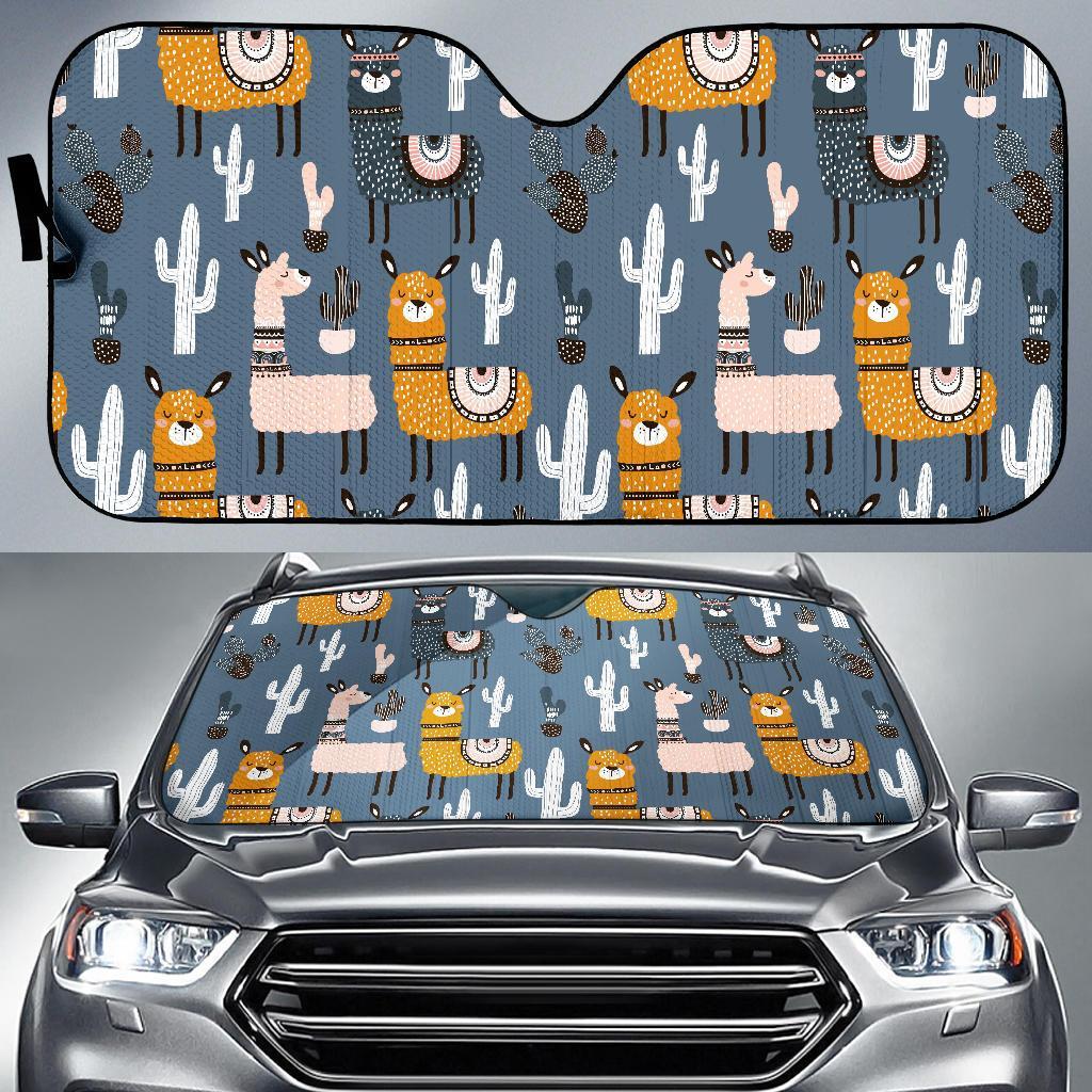 Print Pattern Llama Cactus Car Sun Shade-grizzshop