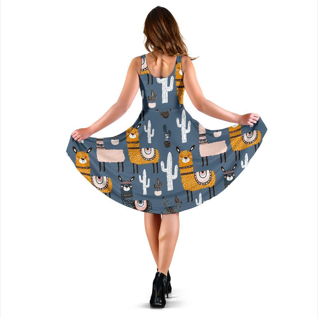 Print Pattern Llama Cactus Dress-grizzshop