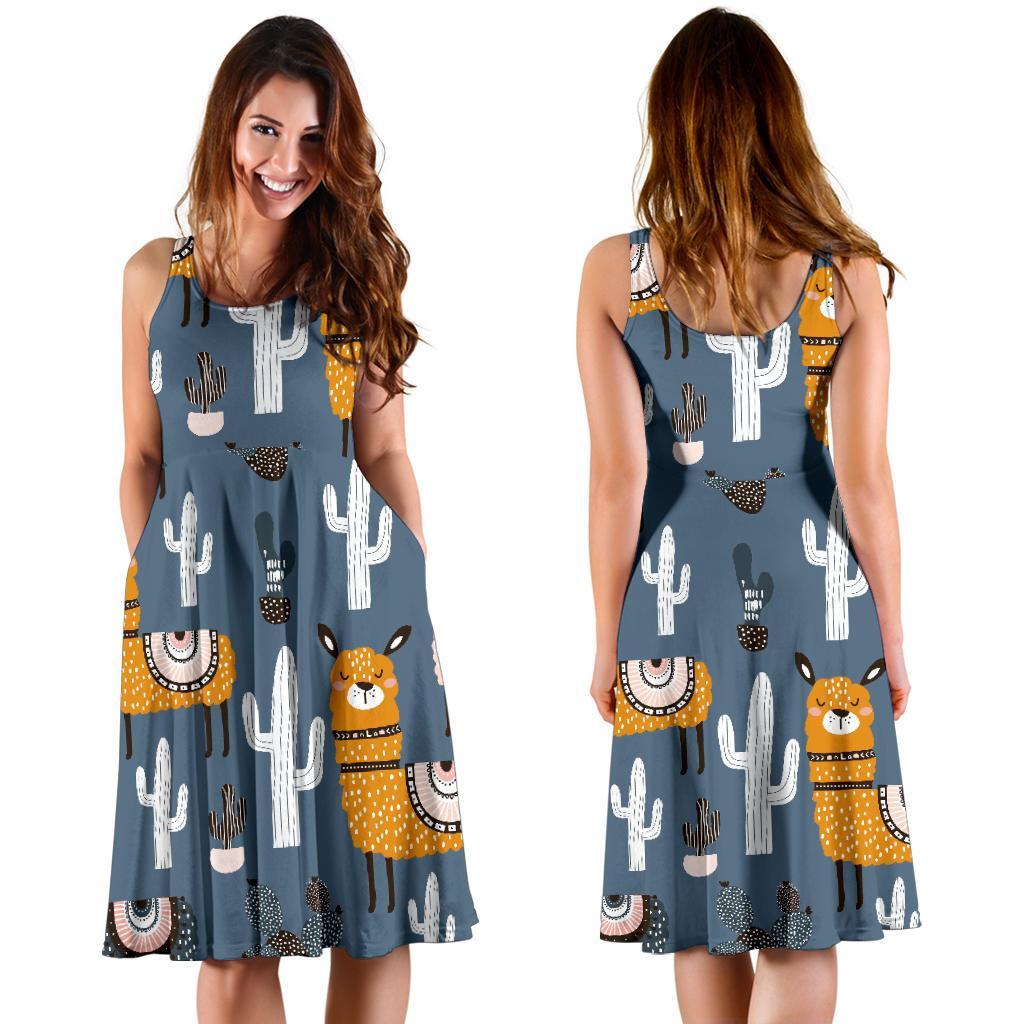 Print Pattern Llama Cactus Dress-grizzshop