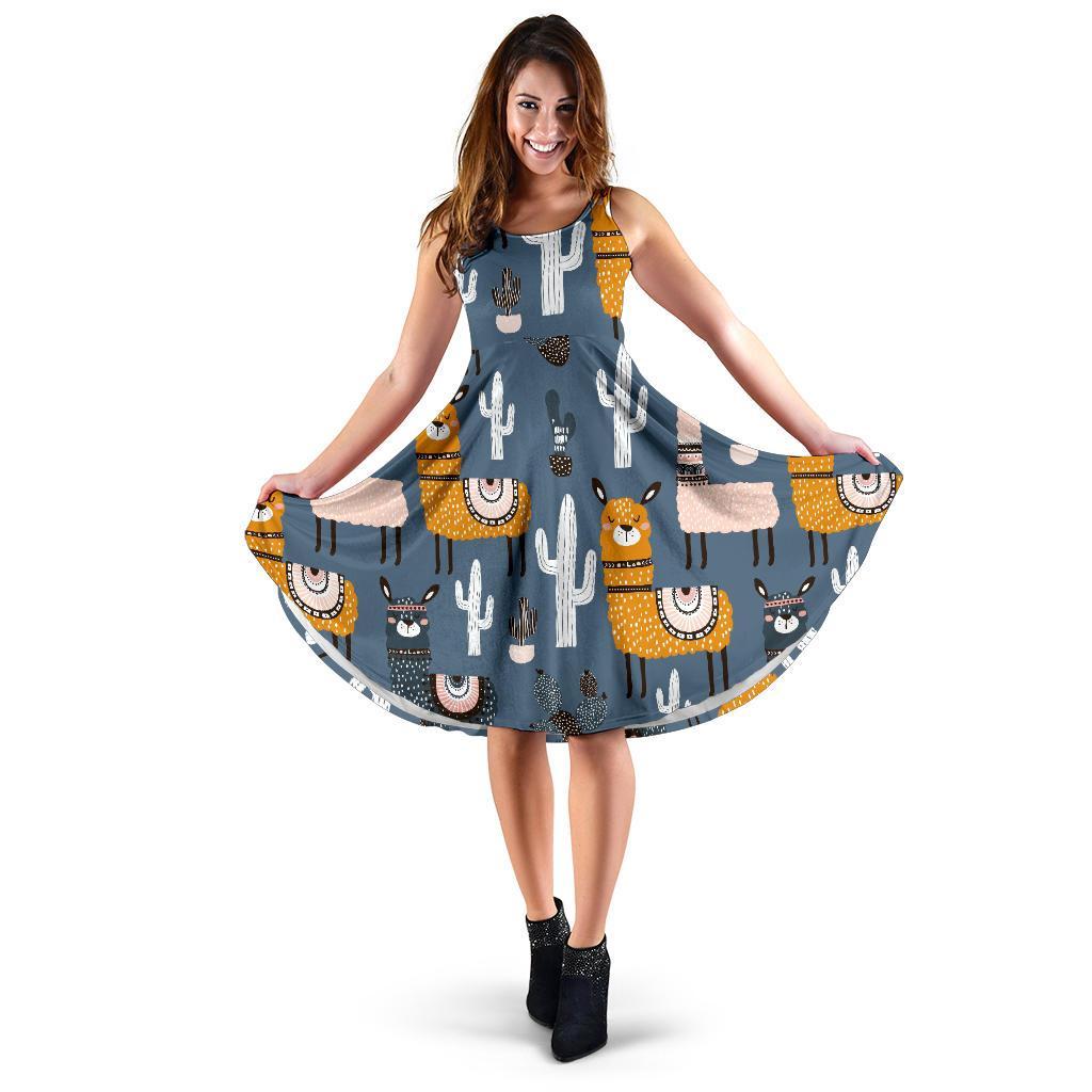 Print Pattern Llama Cactus Dress-grizzshop