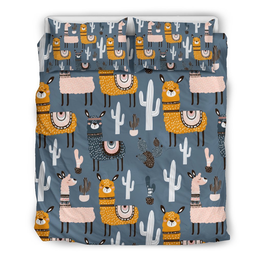 Print Pattern Llama Cactus Duvet Cover Bedding Set-grizzshop