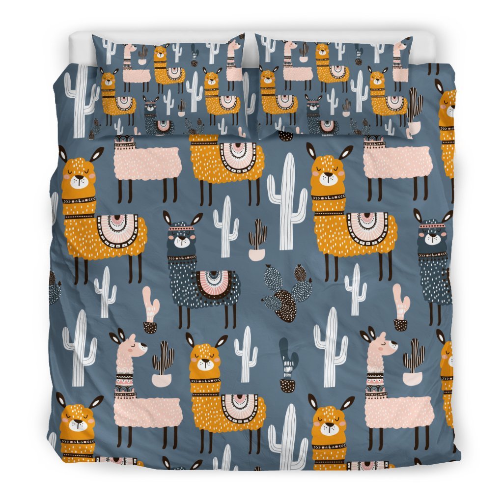 Print Pattern Llama Cactus Duvet Cover Bedding Set-grizzshop